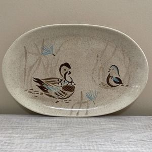 Red Wing Pottery Bob White Birds Oval 13.5" Serving Platter Thanksgiving MCM VTG